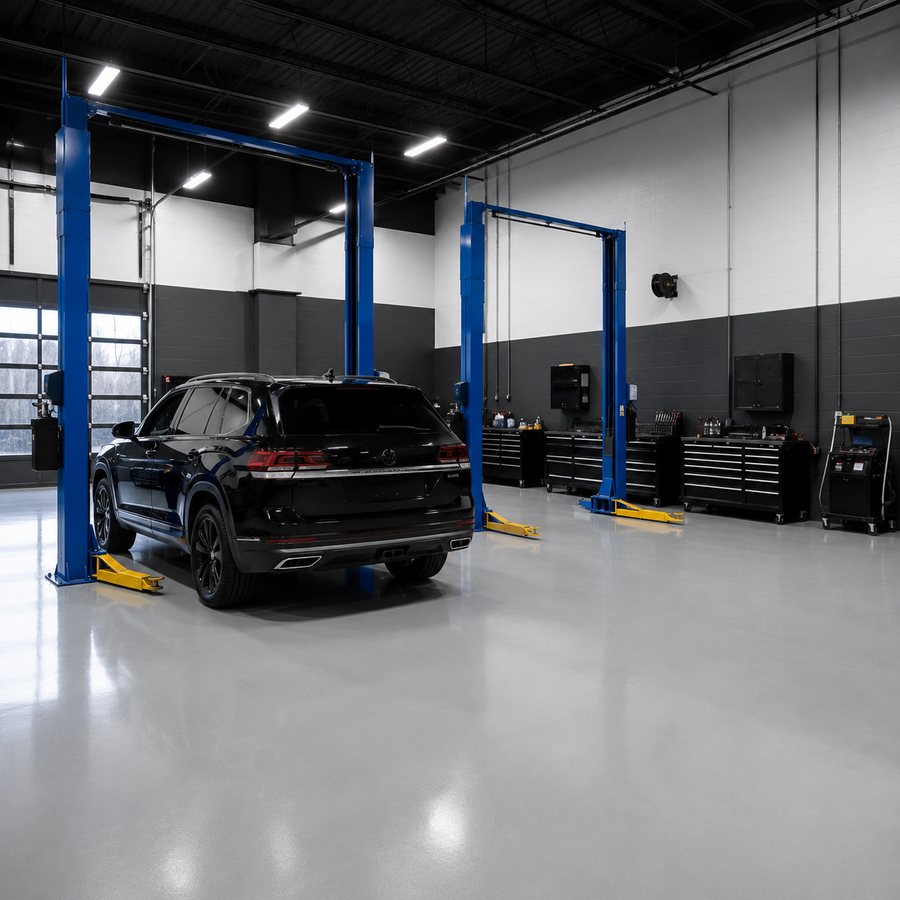 Service bays with vehicle lifts at DAVID's Auto Care